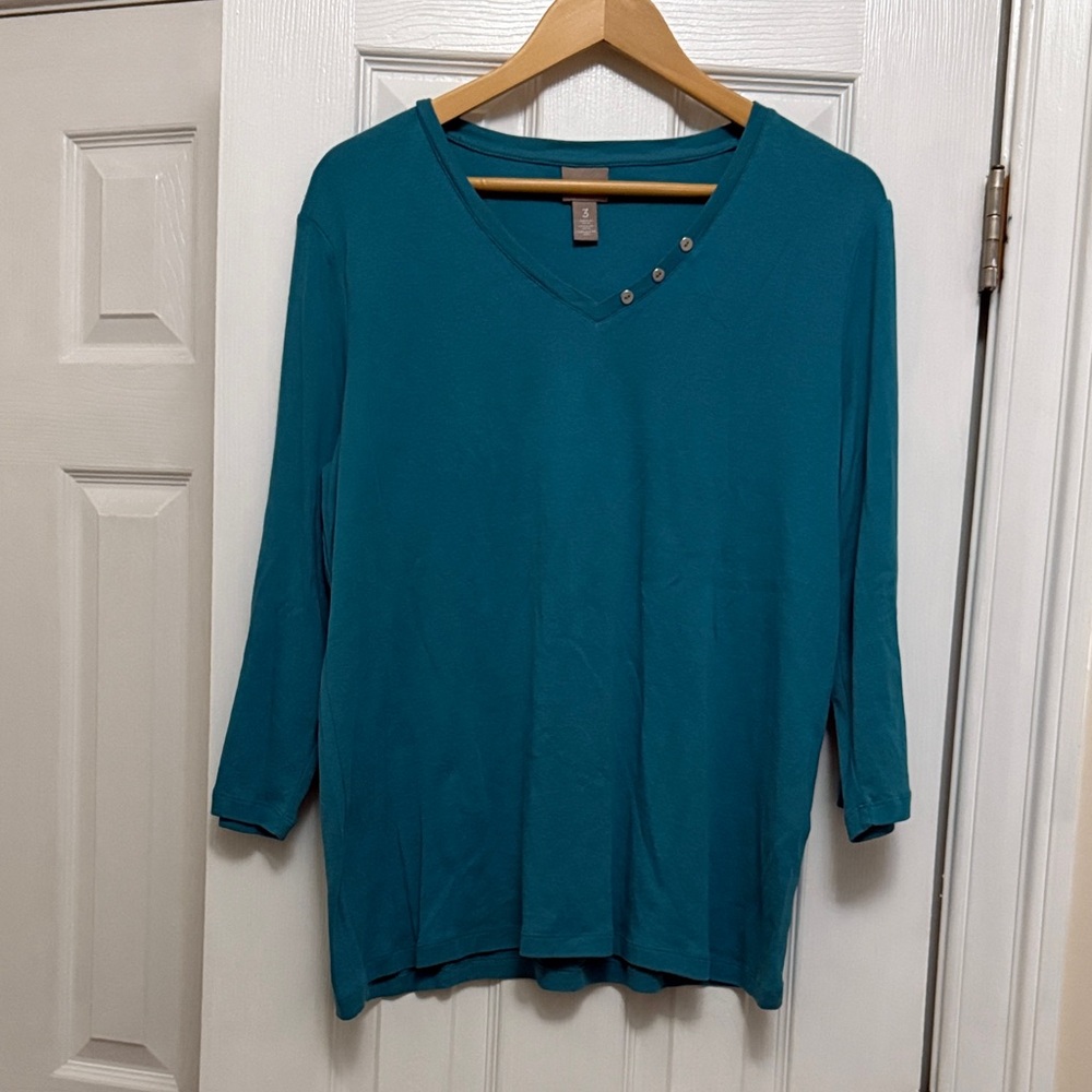 Chico's Teal 3/4 Sleeve V-Neck Top